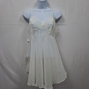 Vtg Victoria's Secret  M BABYDOLL  Nightie Bridal White Chiffon Mini Slip Dress